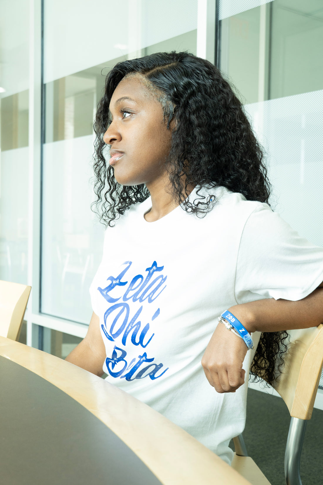 Blue Zeta Phi Beta Script  T-Shirt (White Wording)