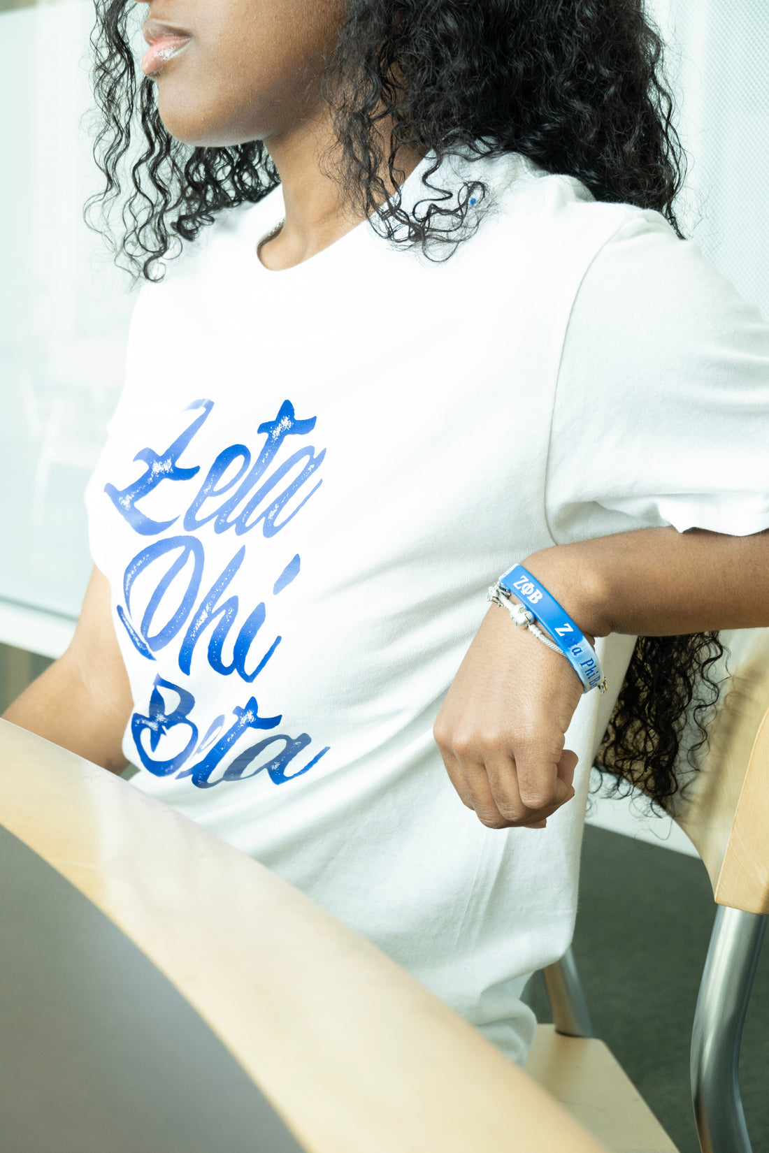 Blue Zeta Phi Beta Script  T-Shirt (White Wording)