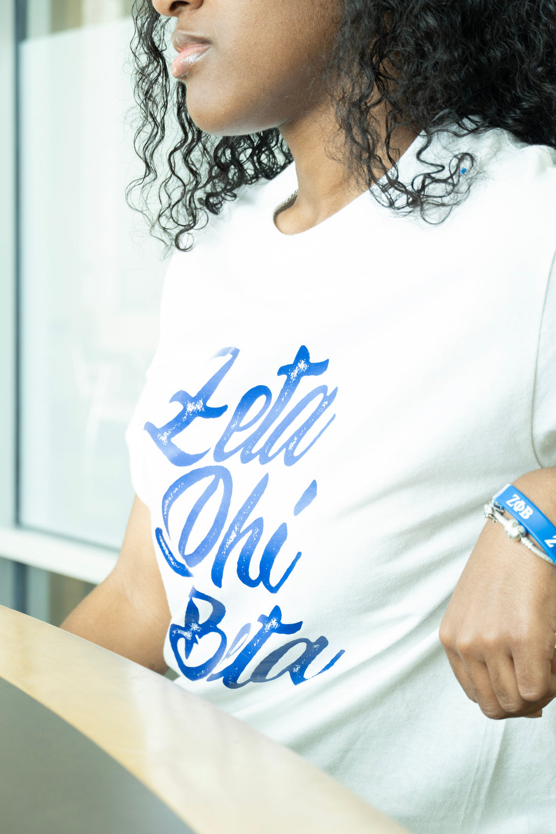 Blue Zeta Phi Beta Script  T-Shirt (White Wording)