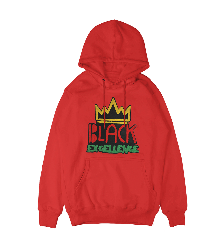 Red Black Excellence Chenille Patch Hoodie Tones of Melanin