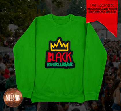 Kelly Green Black Excellence Chenille Patch Sweatshirt - Tones of Melanin