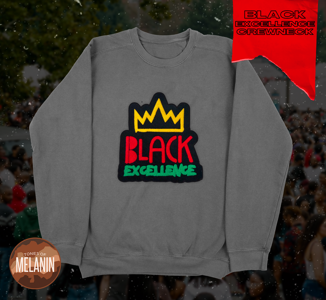 Grey Black Excellence Chenille Patch Sweatshirt - Tones of Melanin