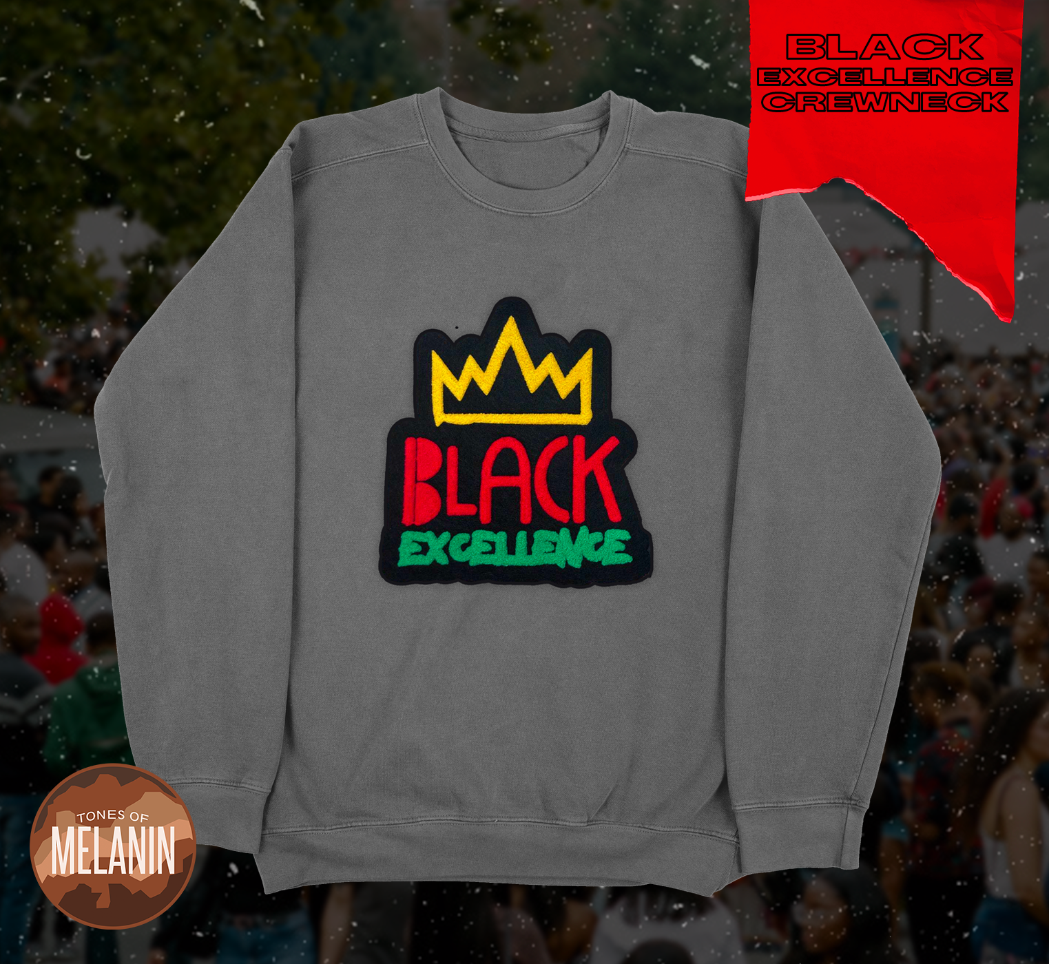 Grey Black Excellence Chenille Patch Sweatshirt