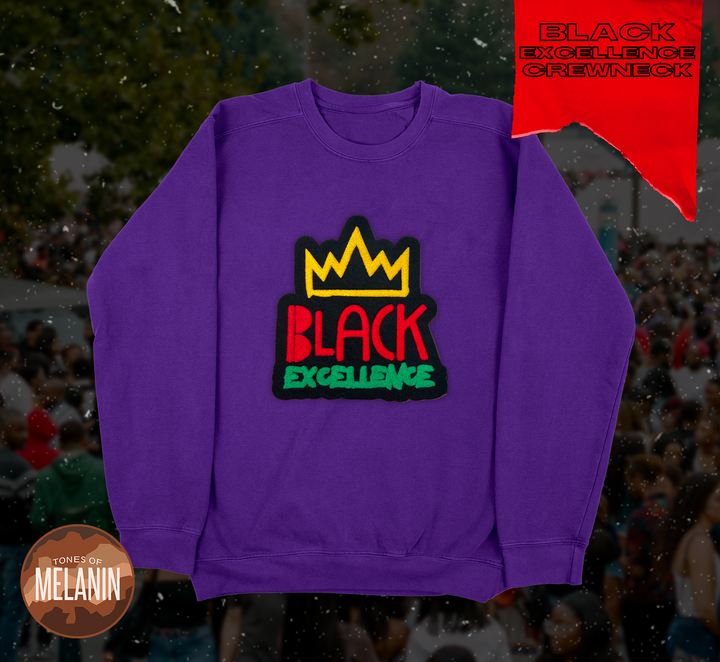 Purple Black Excellence Chenille Patch Sweatshirt - Tones of Melanin